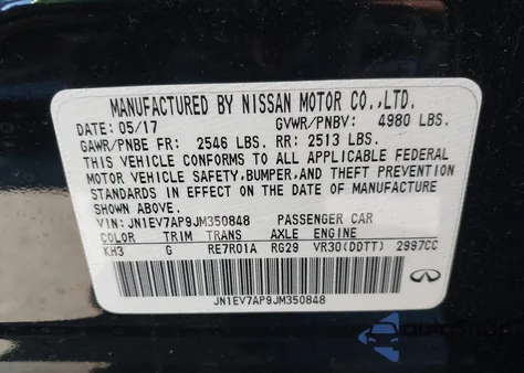 2018 Infiniti Q50 3.0T Luxe z USA, uszkodzony, nr VIN JN1EV7AP9JM350848